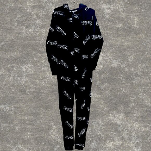 NWT Sip in Style: Iconic Coca-Cola One-Piece Plush Jumpsuit Hoodie Adults size M - Picture 3 of 4